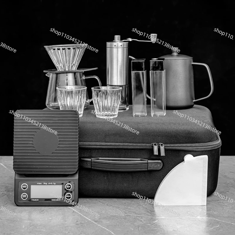 9 or 12 Pcs Outdoor Coffee Travel Set Tools with Pour Kettle Hand Grinder Ceramic Drip Coffee Machine Kit