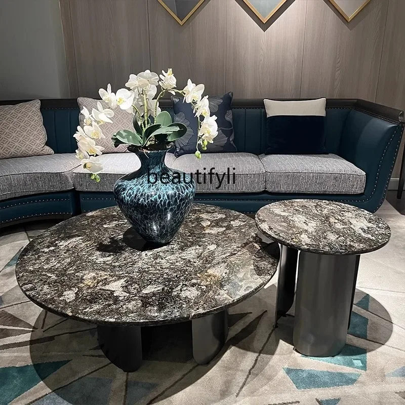 

Brazil imported natural marble coffee table light luxury high-end round combination living room side table