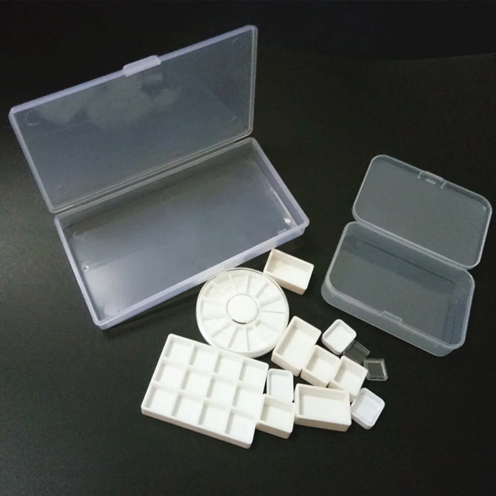 Small Portable Mini Watercolor Paint Box White/Transparent Color Square White Empty Plastic Paint Pan Painting Tool Plastic