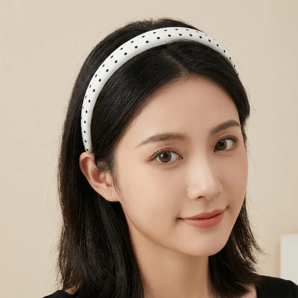 

Black White Color Polka Dot Headband Thin Cloth Vintage Hair Hoop Plastic Non-Slip Temperament Hair Band Fashion Accessory