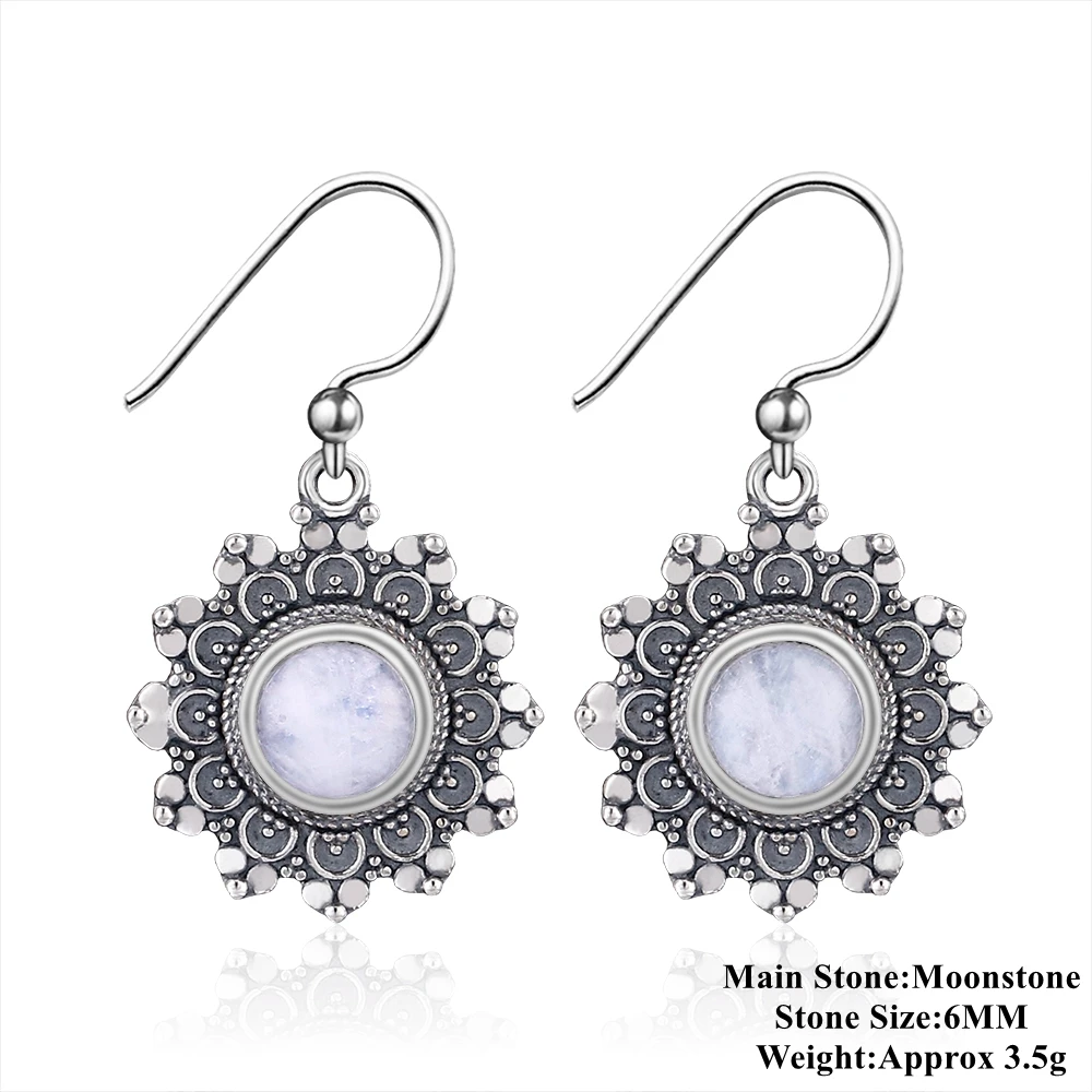 Fashion Flower Style Natural Moonstone Earrings For Women  Sterling Silver Gemstone Jewelry Wedding Party Engagement wholesale