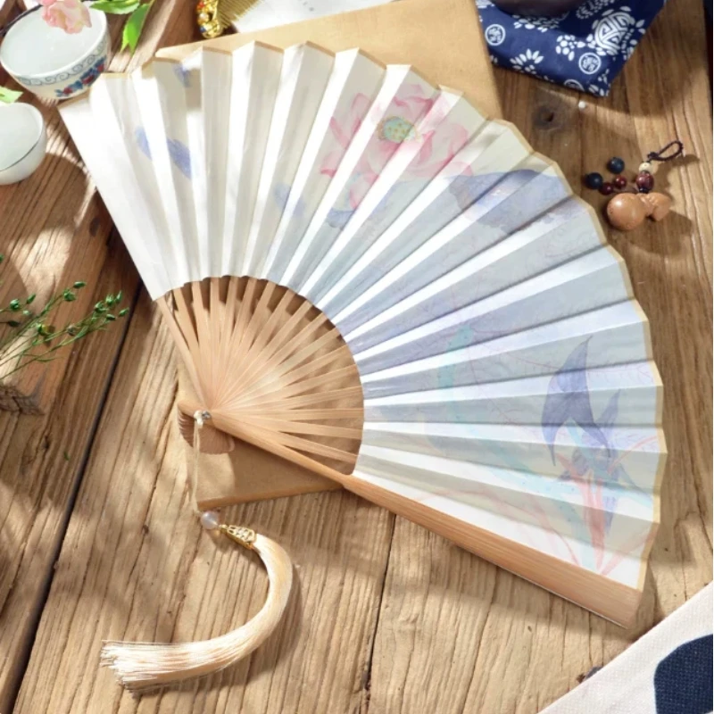 Chinese Style Folding Fan 8 Inch Double Side Silk Cloth 18 Ribs for Hanfu New Chinese Dance Fan Daily