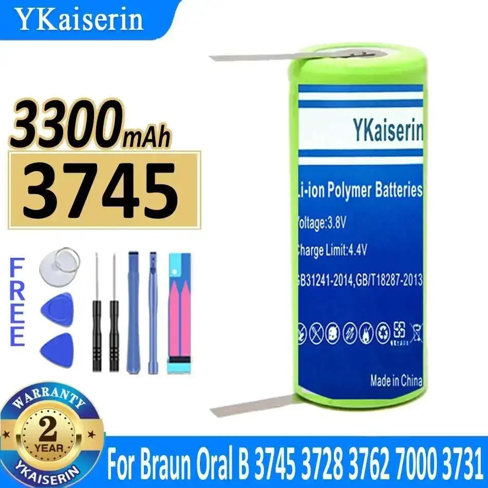

Battery Premium Replacement 3300mAh For Braun Oral B 3745 3728 3762 7000 3731 P7000 D25 D28 Electric Toothbrush 1.2V 42mm X 17mm