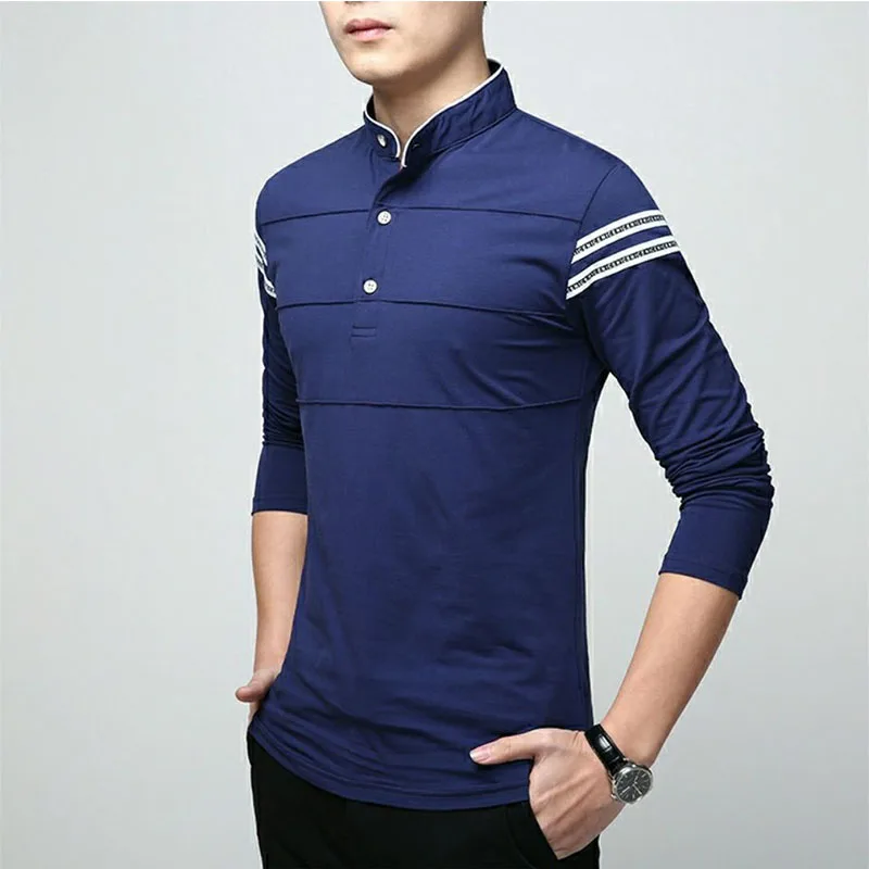 Camisas polo de algodão listrado masculina, roupas masculinas de manga comprida, streetwear solto, top casual básico versátil, moda coreana,