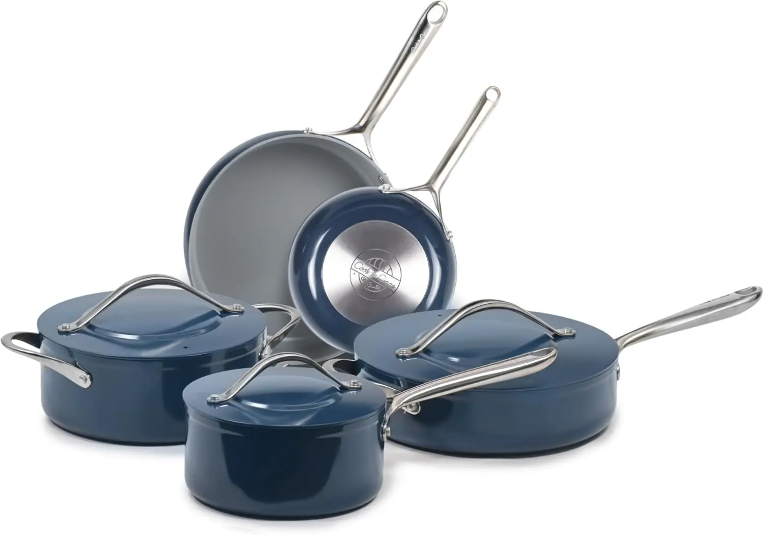 Nonstick Pots And Pans Set, 8-Piece, Ceramic Cookware Set, Stainless Steel Handles, Non Toxic, Even Heating, Drip-Free Lids,