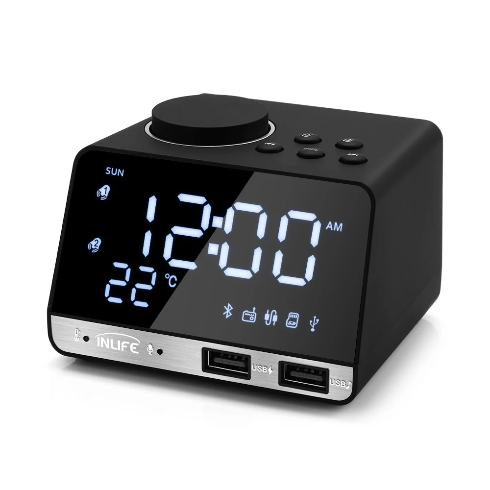 Hot K11 Bluetooth-compatible 4.2 Radio Alarm Clock Speaker With 2 USB Ports LED Digital Alarm Clock Home Decoration Table Clock