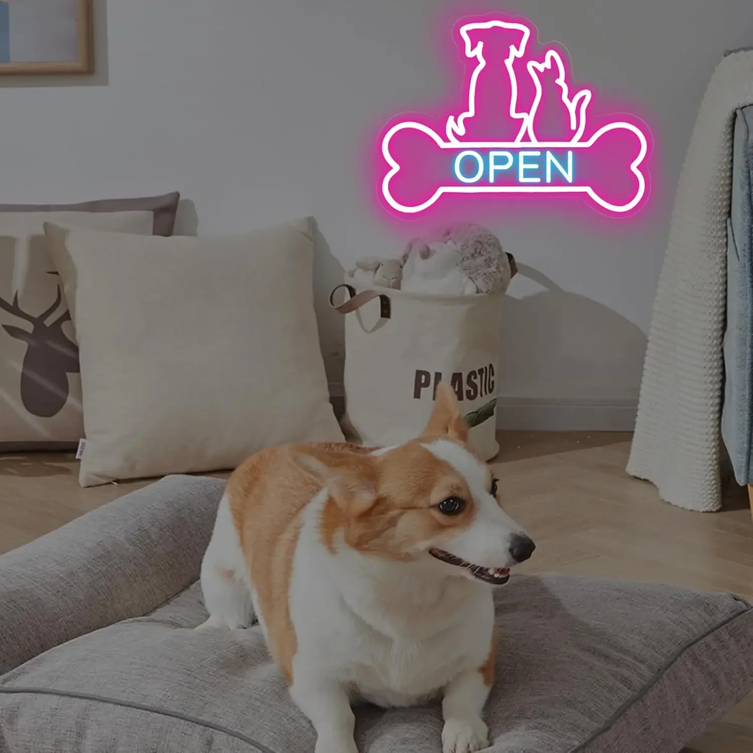 Open Pet Shop Neon Sign Dog Cat Bone LED Wall Art USB Powered Lamp Grooming Store Window Decor Animal Lover Gift Hanging Light