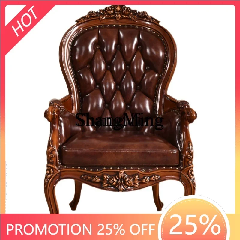 

CL wood sofa chair living room tiger chair genuine leather bedroom leisure chair