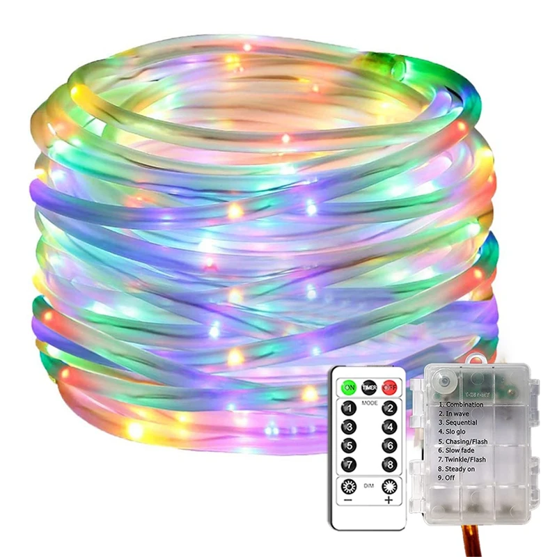 B69C-LED Rope String Lights 33FT 100 Leds 8 Modes Multicolor Outdoor Waterproof Fairy Lights For Garden Party Decoration