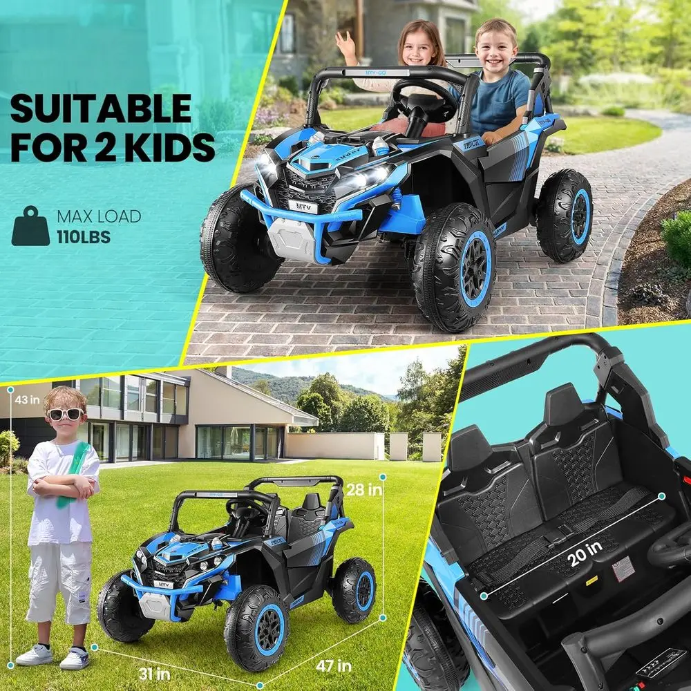 24V Ride on Toys Kids UTV, XXL Design, 4WD Two Seater Ride on Cars for Kids with Remote, Steering Wheels, Music&Horn,Blue