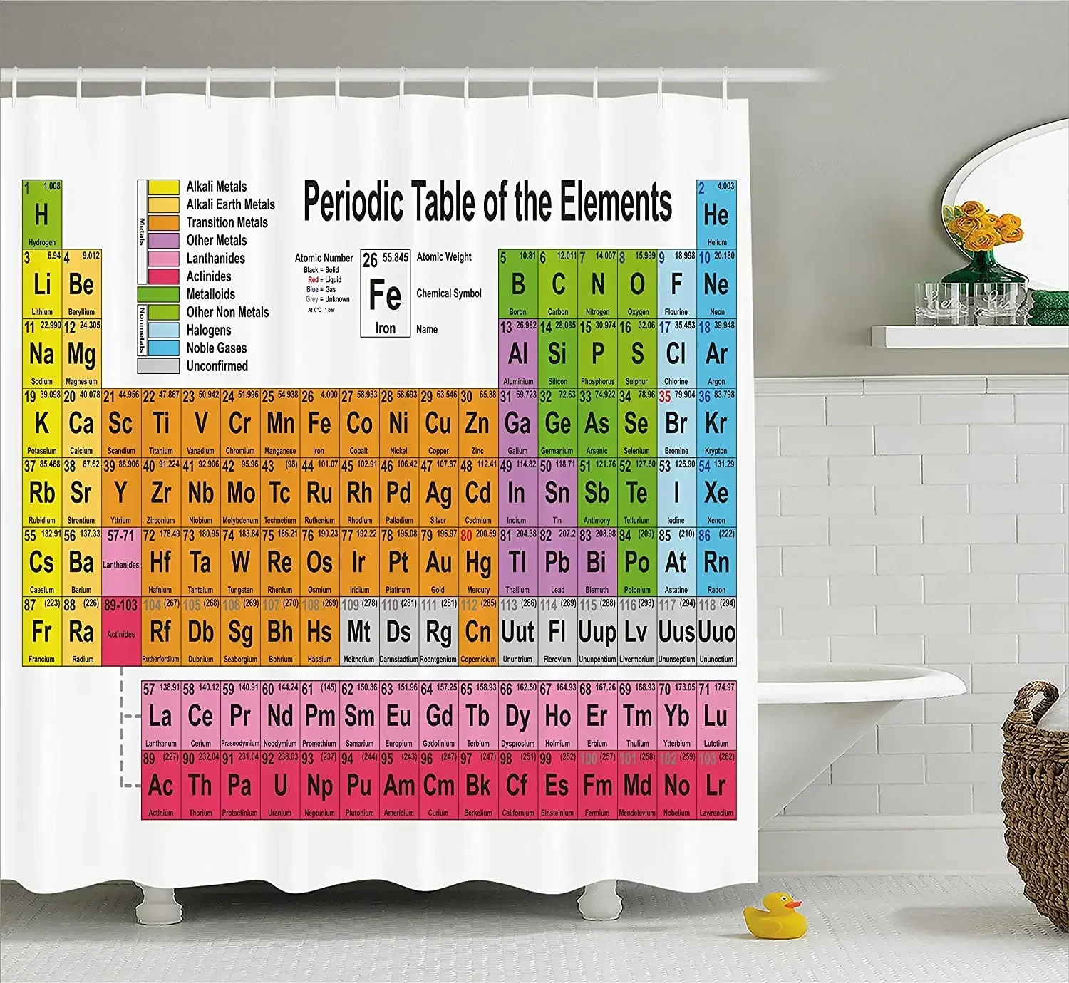 Periodic Table Shower Curtain Science Freak Chemistry Lovers Colorful Element Table for Fun Learning Wall Decoration Curtains