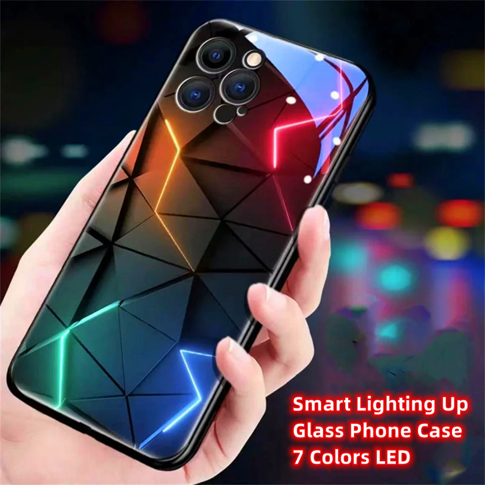 

So Cool Lightning Rhombus Smart LED Light Glow Tempered Glass Phone Case For VIVO X70 X80 X90 X100 X200 Pro Plus IQOO 12 11 10