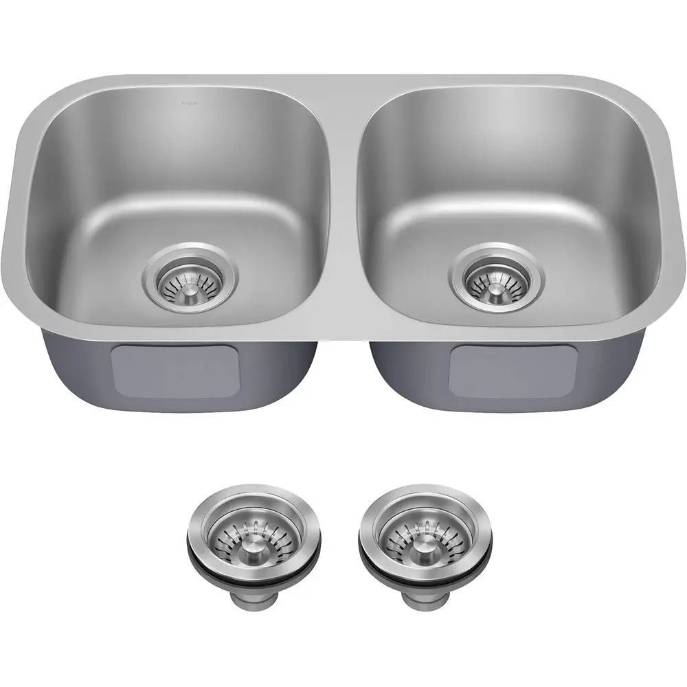 

32-inch 50/50 Double Bowl Undermount Stainless Steel Kitchen Sink with Dual Strainers