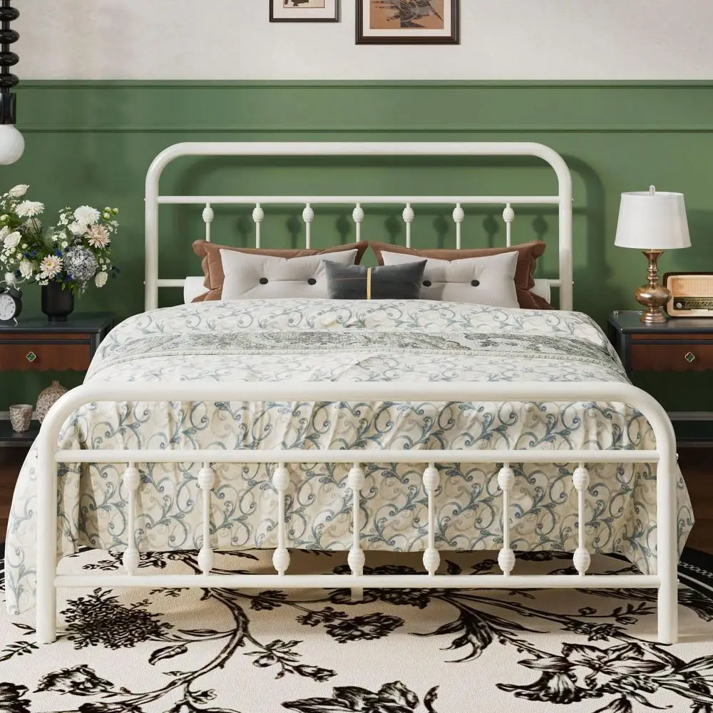 Twin Full Queen King Size Metal Platform Bed Frame With Victorian Style IronArt Headboard And Footboard, Easy Assembly, Under B