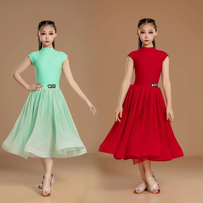 

Girls Modern Dance Suit Professional Waltz Social Dance Short Sleeve Performance Wear Ballroom Dance Competition Dress DN20364
