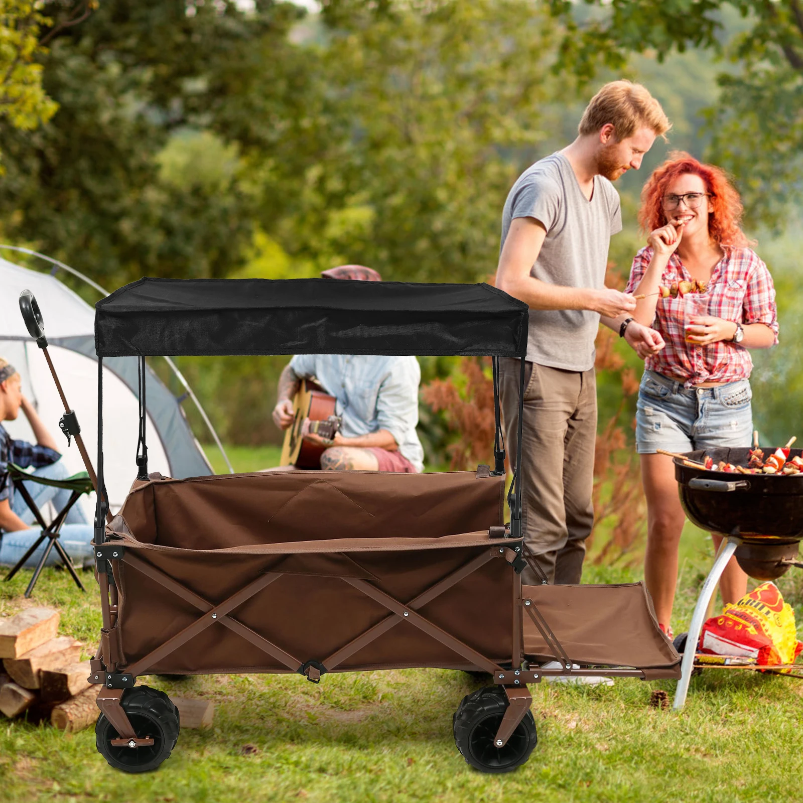 

Folding Outdoor Camping Wagon Cover Sunshade Canopy Rain Protection For Strollers Portable Weather Resistant Universal Fit
