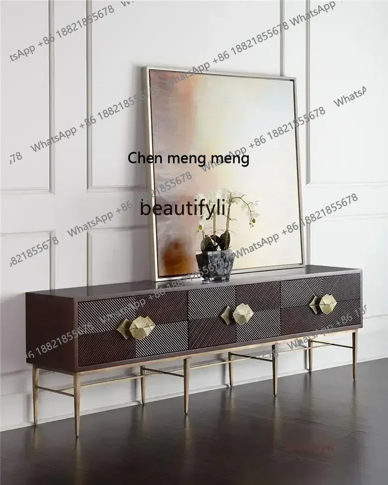 cc182Console Tables Curio Cabinet Hall Cabinet Partition Solid Wood Stainless Steel Classical Corridor Table Carved Cabinet