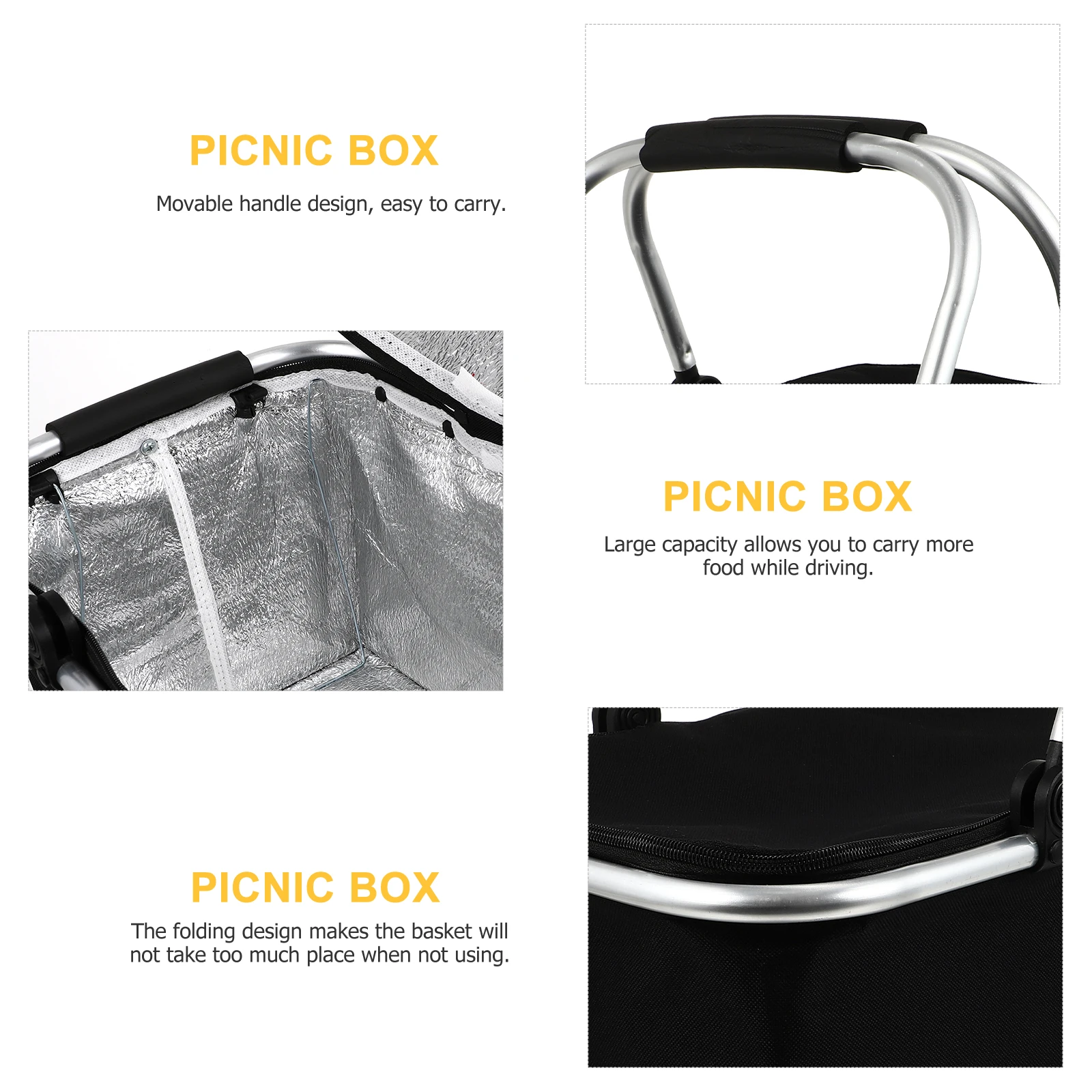 

1pc Insulated Cooler Case Leakproof Large Lunch Case Grocery Box Portable Picnic Basket Oxford Cloth Pearl Cotton Aluminum Frame