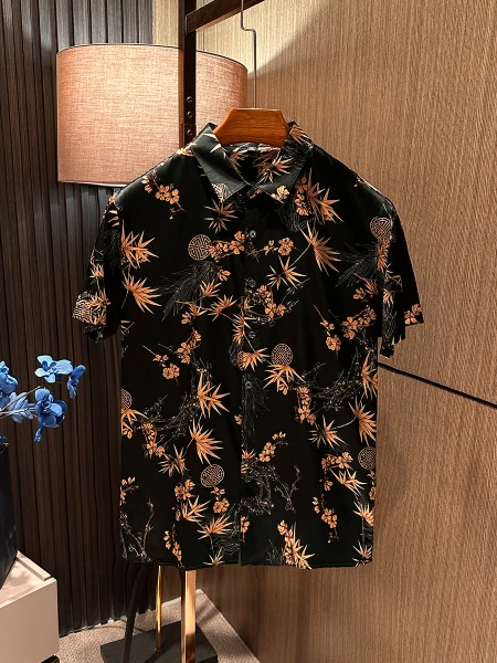 

Новая модная китайская мужская шелковая рубашка с коротким рукавом, самопохлаждающаяся, летняя, новинка, городской стиль, с принтом