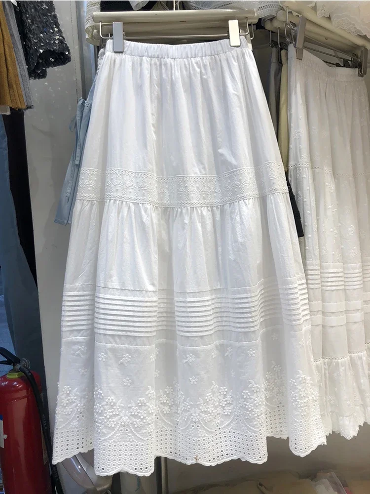 

Elegant Lace High Waist Loose Midi Skirt Women's Korean Fashion Casual Solid Skirt Hot Girls Design White Skirt Chic
