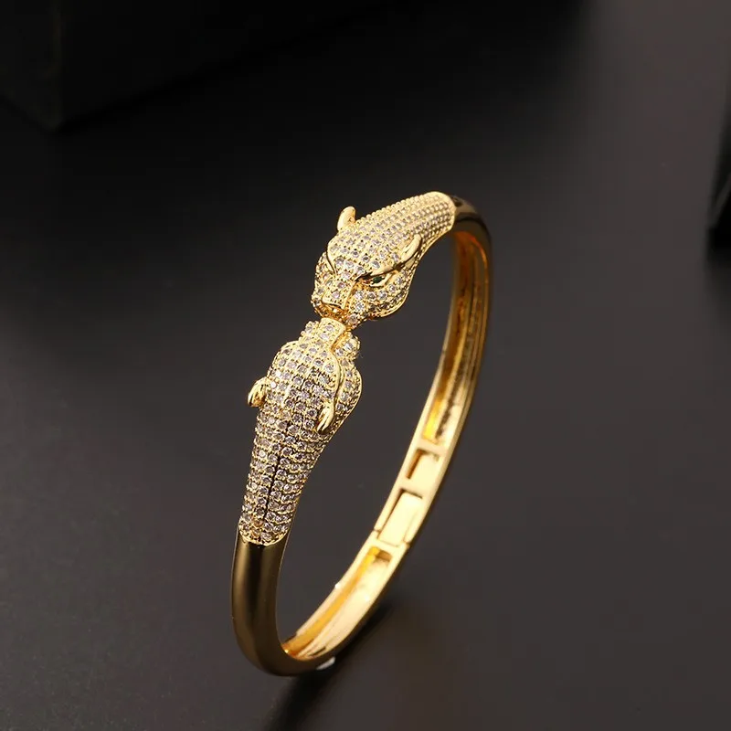 

1 European and American New Fashion Jewelry Leopard Bracelet Creative Hip-hop Personality Micro-inlaid Zircon Open Bracelet