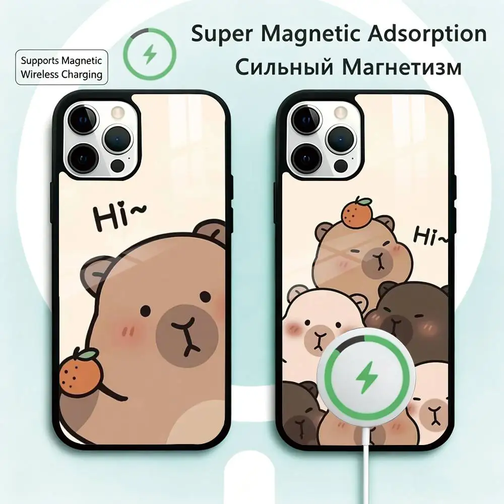 

Cool Cartoon Capybara Phone Case For iPhone17,16,15,14,13,12,11 Plus,Pro Magnetic Supports Magnetic Wireless Charging