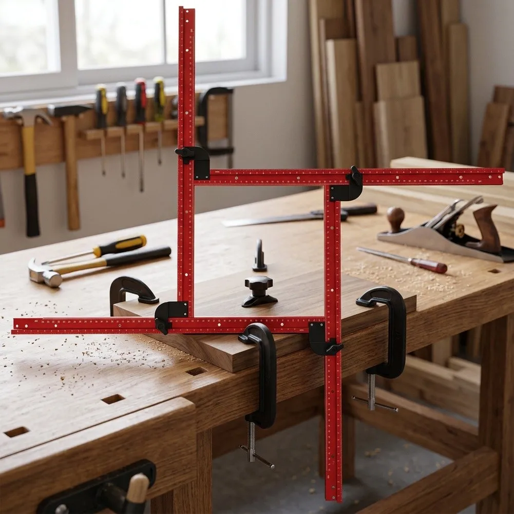 Adjustable Router Jig Square Frame For Woodworking Grooving And Milling Guide 4 To 23.6 Inch Range Red Tool For Cutting Boards