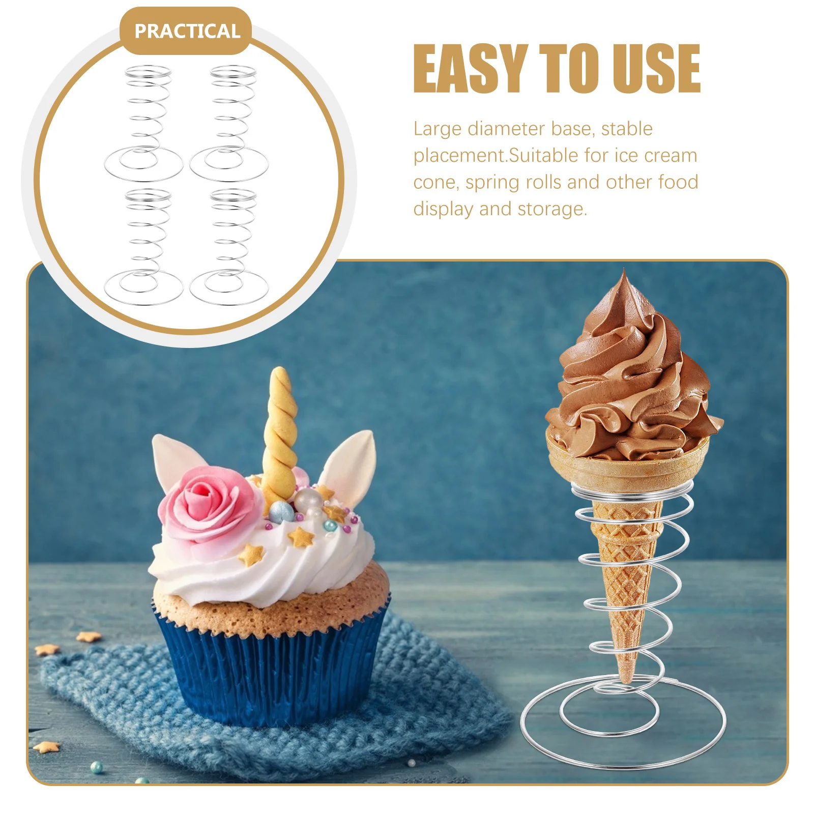 

4Pcs Ice Cream Cone Rack Stainless Steel Holder Display Stand Home Restaurant Ice Cream Serving Station Cone Holder