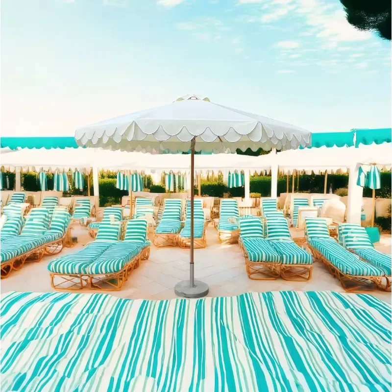 9ft Vintage Wooden Edge Patio Umbrella Custom Logo Polyester Parasol for Outdoor Garden Beach Pool Terrace Adjustable Cafe