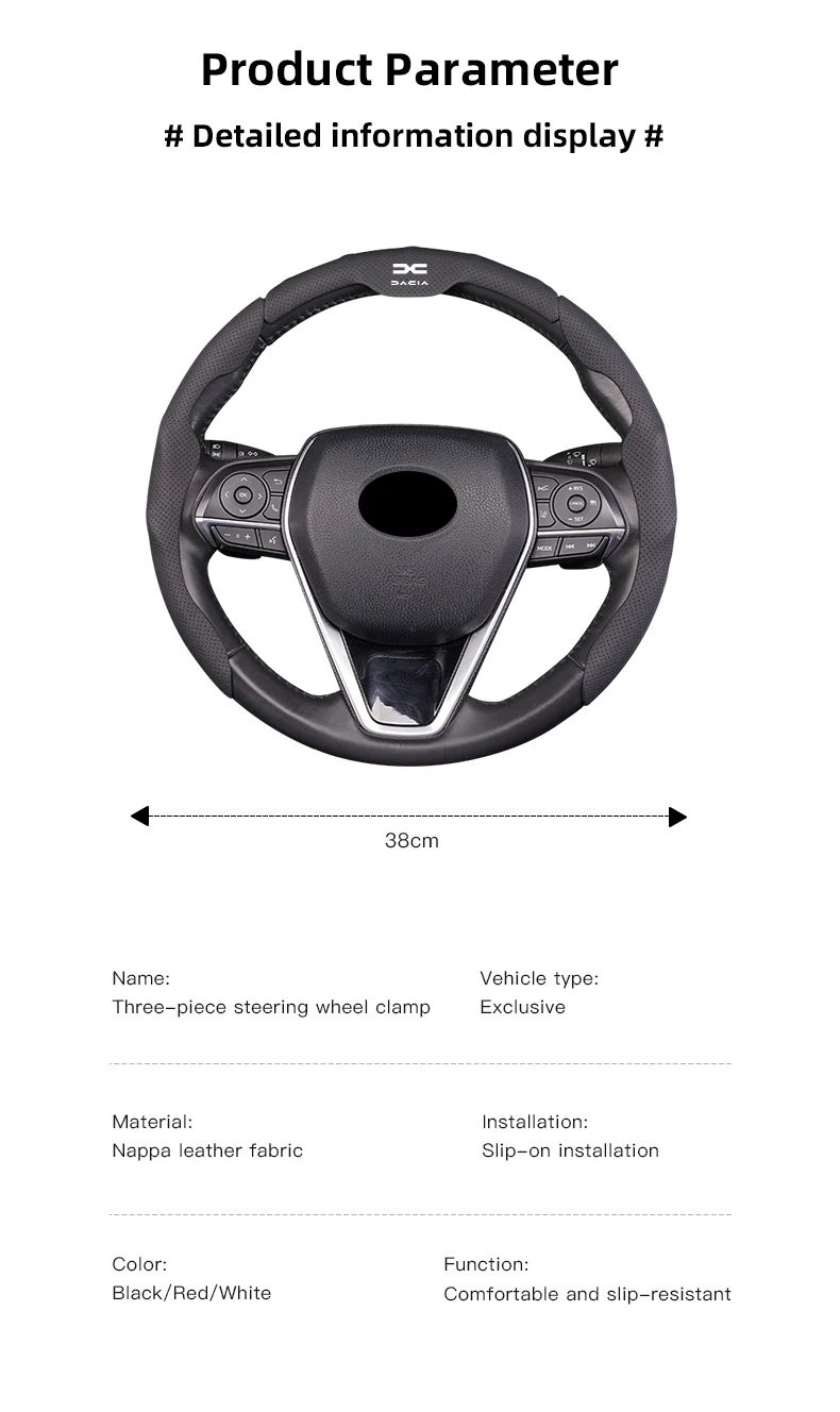 Auto-Lenkradabdeckung, Schutzhülle, rutschfest, atmungsaktiv, für Dacia Duster Sandero Bigster Dokker Jogger Logan – Detail 10