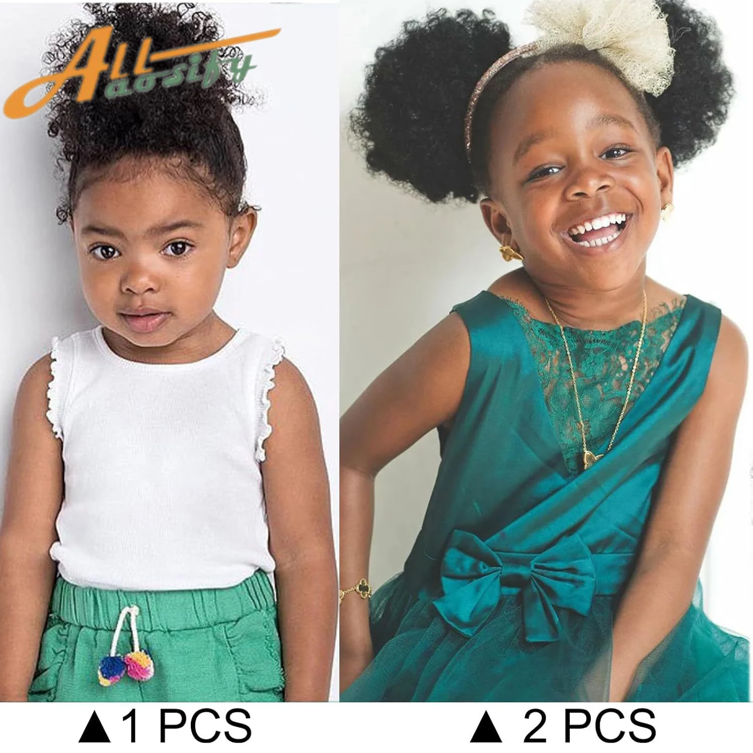 Synthetic 2Pcs Afro Puff  Ponytail Meatball head for Little Girls Kids Women Small Hair Buns Kinky Curly Hair Donut Chignon