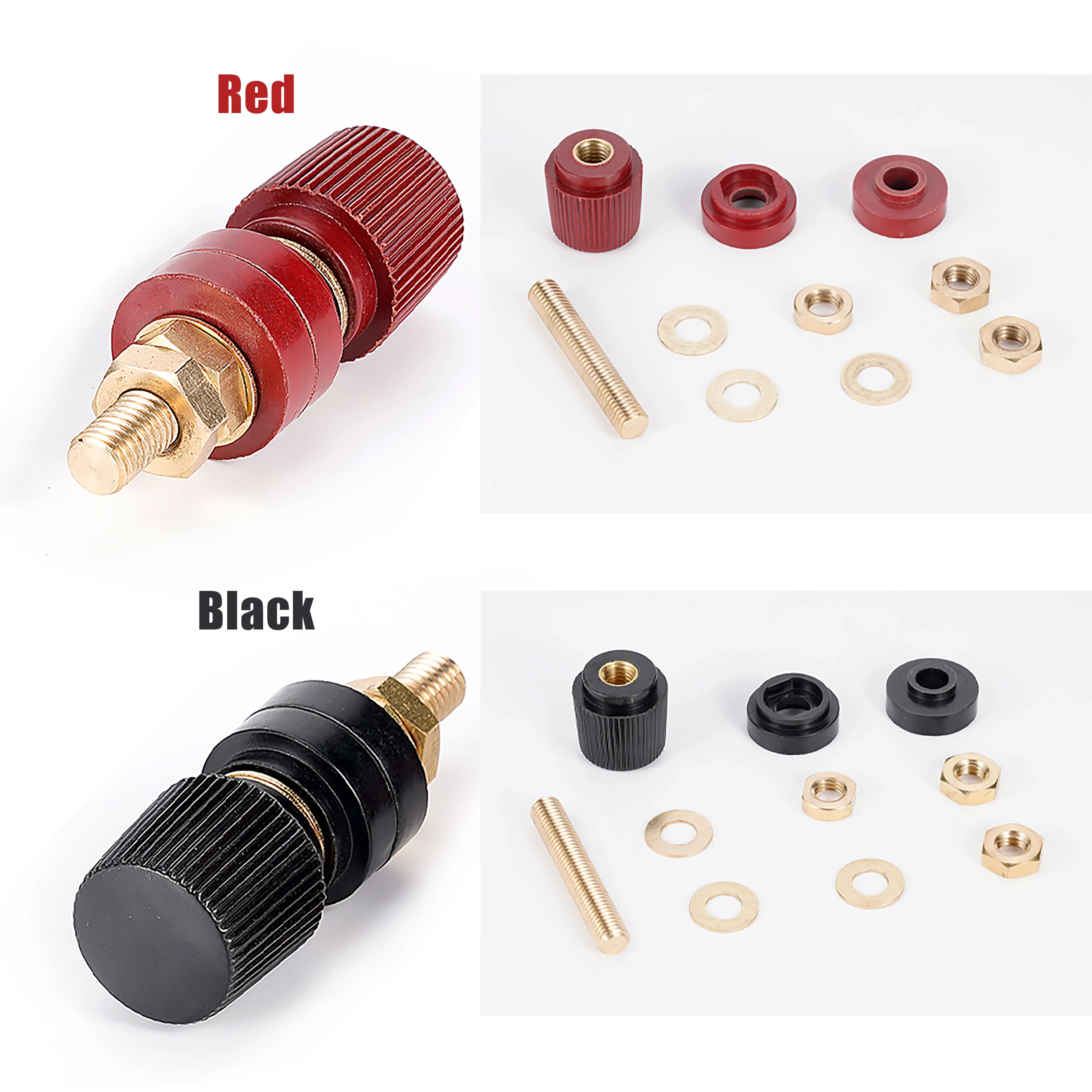 1 Pair High Current Pure Copper Terminal 333 555 Series Lithium Battery Inverter Wire Bolt M5 M6 M8 M10 Thread Screw Red Black