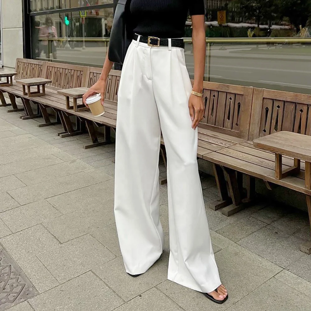 

Women Official Career Pants Female Casual Pant Woman Suit Ladies Trousers Girl Trouser Semi White Wide Leg Pant