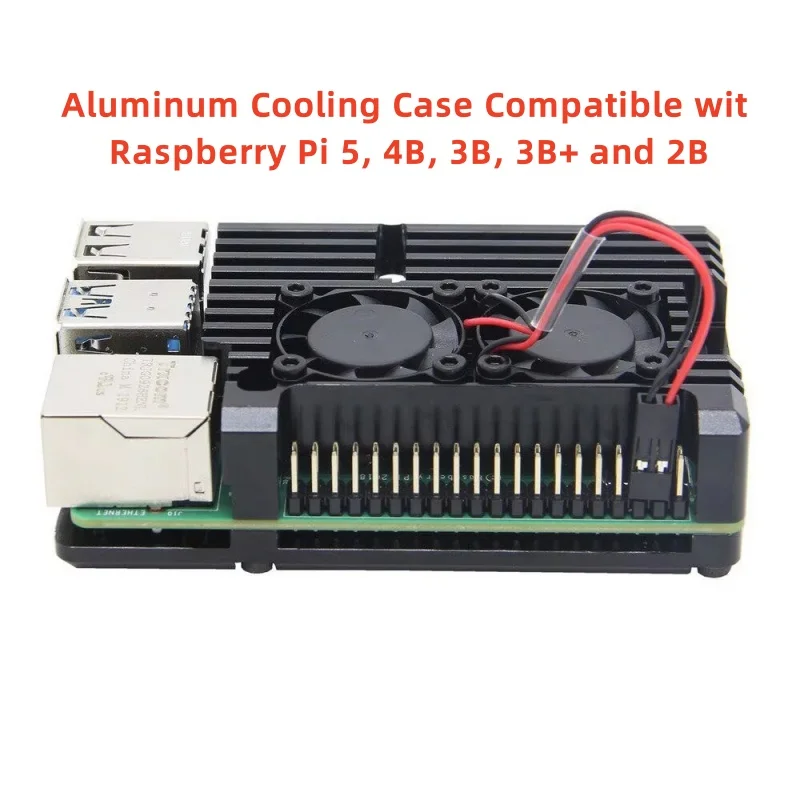 Aluminum Cooling Case with Dual Cooling Fans for Raspberry Pi 5, RPi 4B, RPi 3B/3B+ and RPi 2B ，Raspberry Pi Cooling Kit