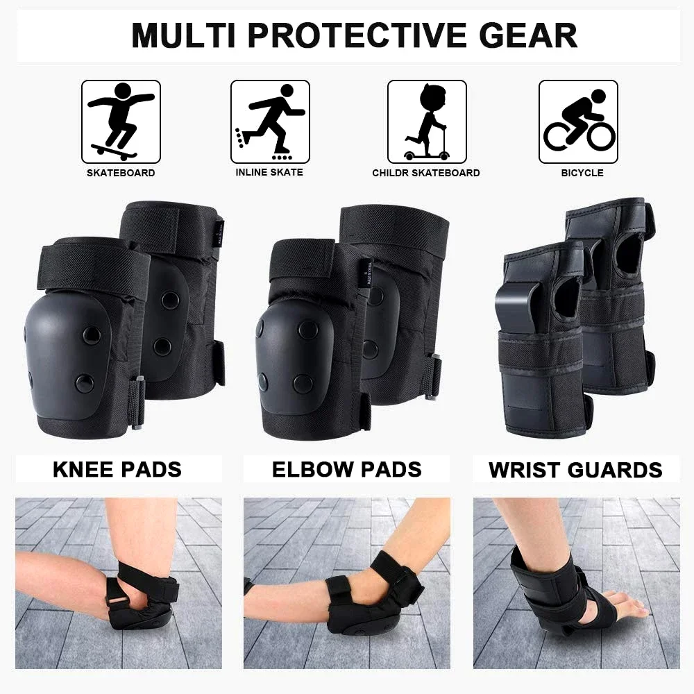 Knieschützer, Ellbogenschützer und Handgelenkschützer für Männer, Frauen und Kinder – Schutzausrüstung zum Skateboarden, BMW und Roller – Multi-Sport-Pad-Set – Detail 10