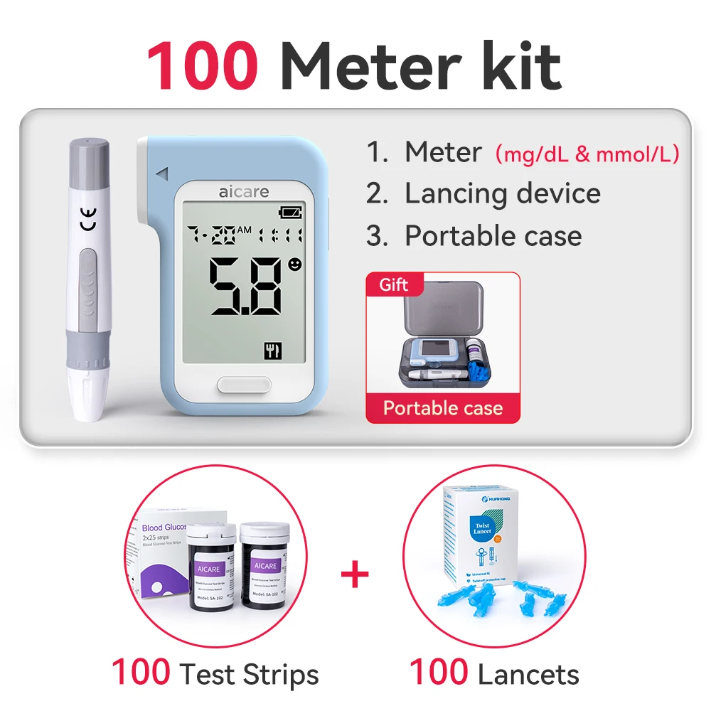Blutzucker-Monitor-Set mit Blutzucker-Teststreifen und Lanzetten, Glucometer-Lancing-Gerät, Reiseetui, Test für Diabetiker zu Hause – Detail 6