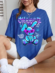 Cartoon Trendy Rabbit Printing Women T Shirt Summer Breathable Tshirt Street Fashion Tees Casual Sport Cool Novel Clothes New