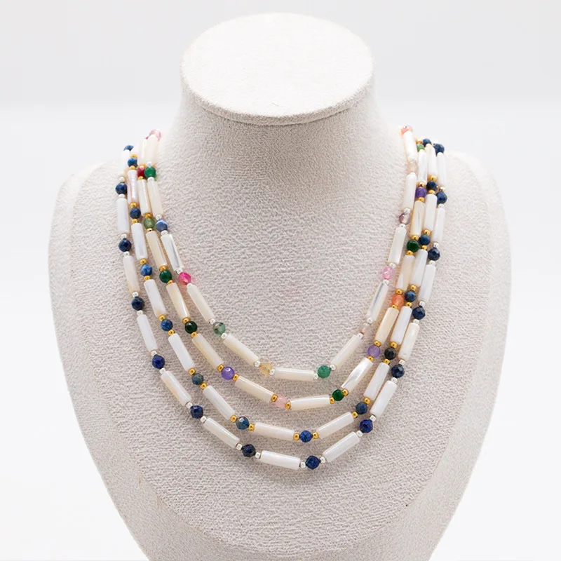 

Natural Shell Mother-of-pearl Tube Strand Chain Necklace for Women Colors Agate Stone Beads Fashion Versatile Niche Light Luxury