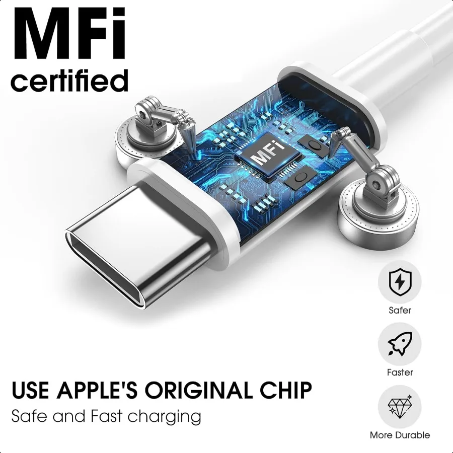 Cable de carga Apple USB C a USB C, paquete de 3, cable de cargador rápido USBC de 6 pies, Cable tipo C a tipo C de 60W para iPhone 16 15 Pro Max Plus 16E