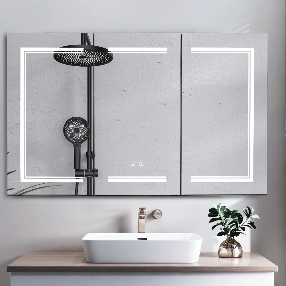 

LED Bathroom Wall Cabinet, 3 Door Bathroom Mirror Cabinet, white, Bathroom Cabinets