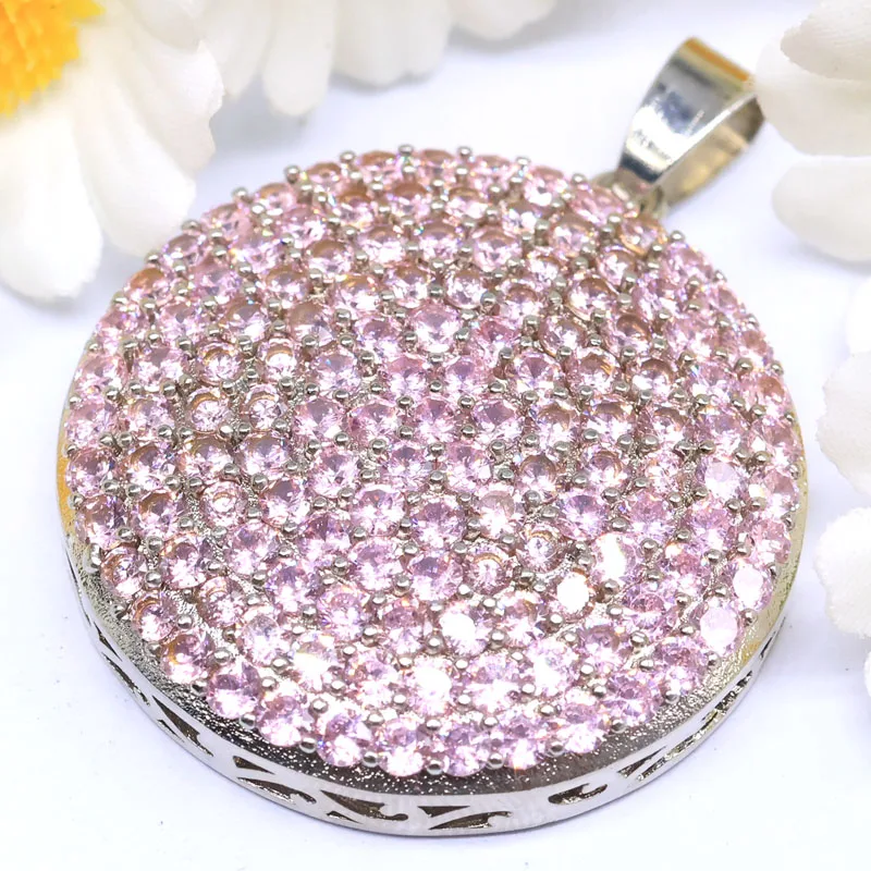 SheCrown 40x31mm High Trendy White Sapphire Pink Kunzite White CZ Women Silver Plated Pendant