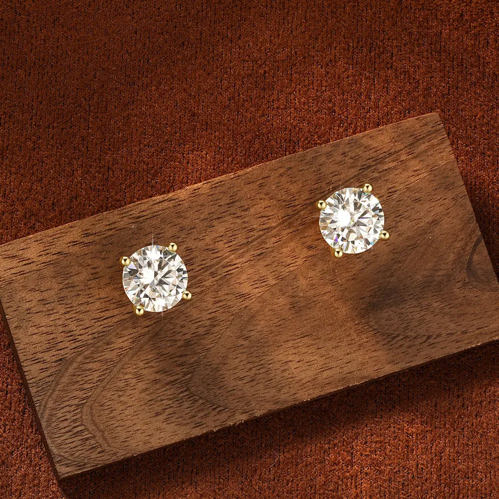 Rrjzz 3mm/4mm/5mm/6.5mm/7mm/8mm/9mm D-Color  Moissanite Threaded Stud Ear Solitaire Four Claw 0.1CT-3CT Women Earrings Jewelry