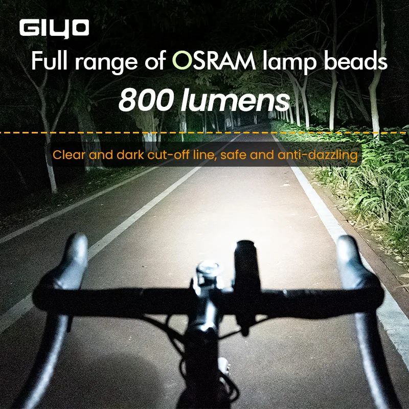 GIYO Cycling Front Light 400-1500LM Bicycle Flashlight With Rotated Lens  Anti-glare IP66 Waterproof Type-C Rechargeable Lamp