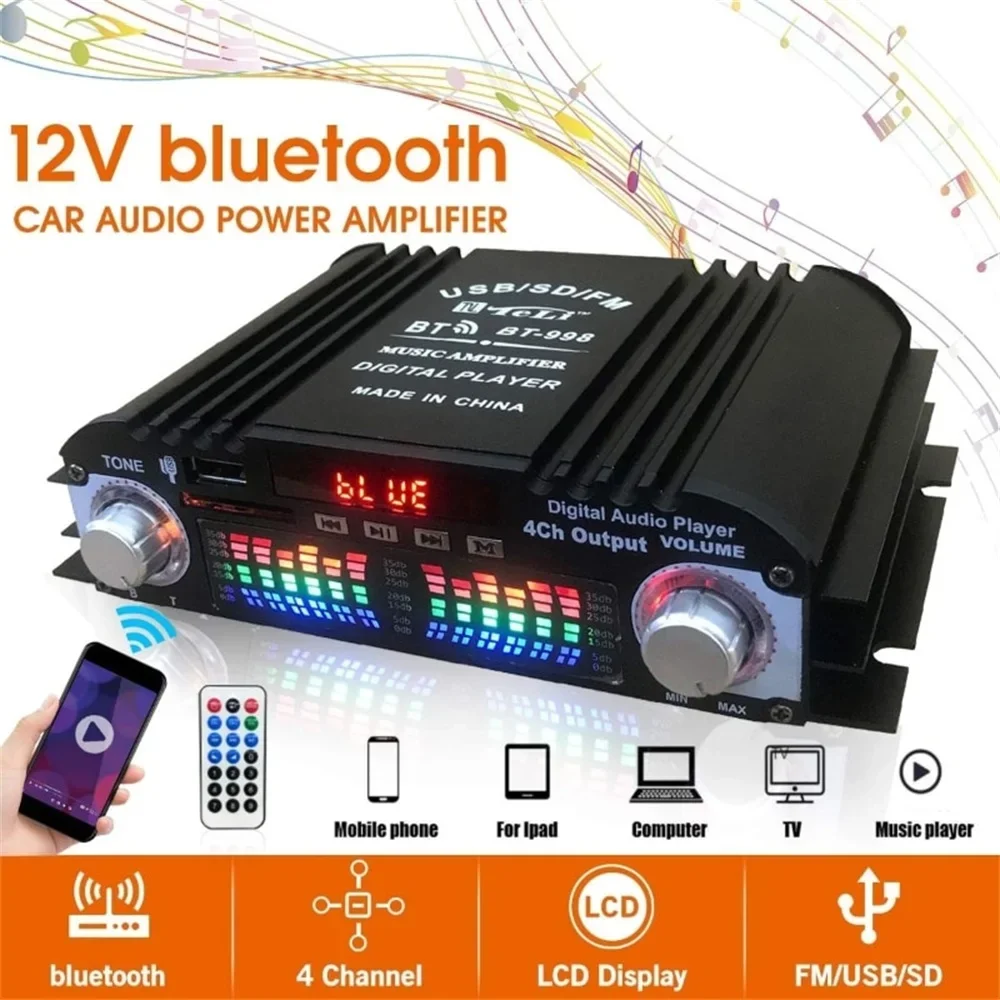 

12V 1600W WiFi Sound Amplifier Digital 4 Channel Audio Amplifier FM Radio Bluetooth 5.0 Karaoke Player Support Remote Control