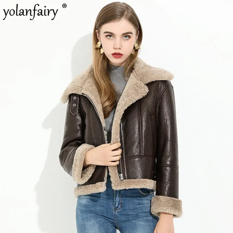 Natural Fur Coat Women’s Retro Real Lamb Fur Motorcycle Jacket 2022 Winter Slim Warm Clothes Genuine Leather Jackets Abrigos FCY