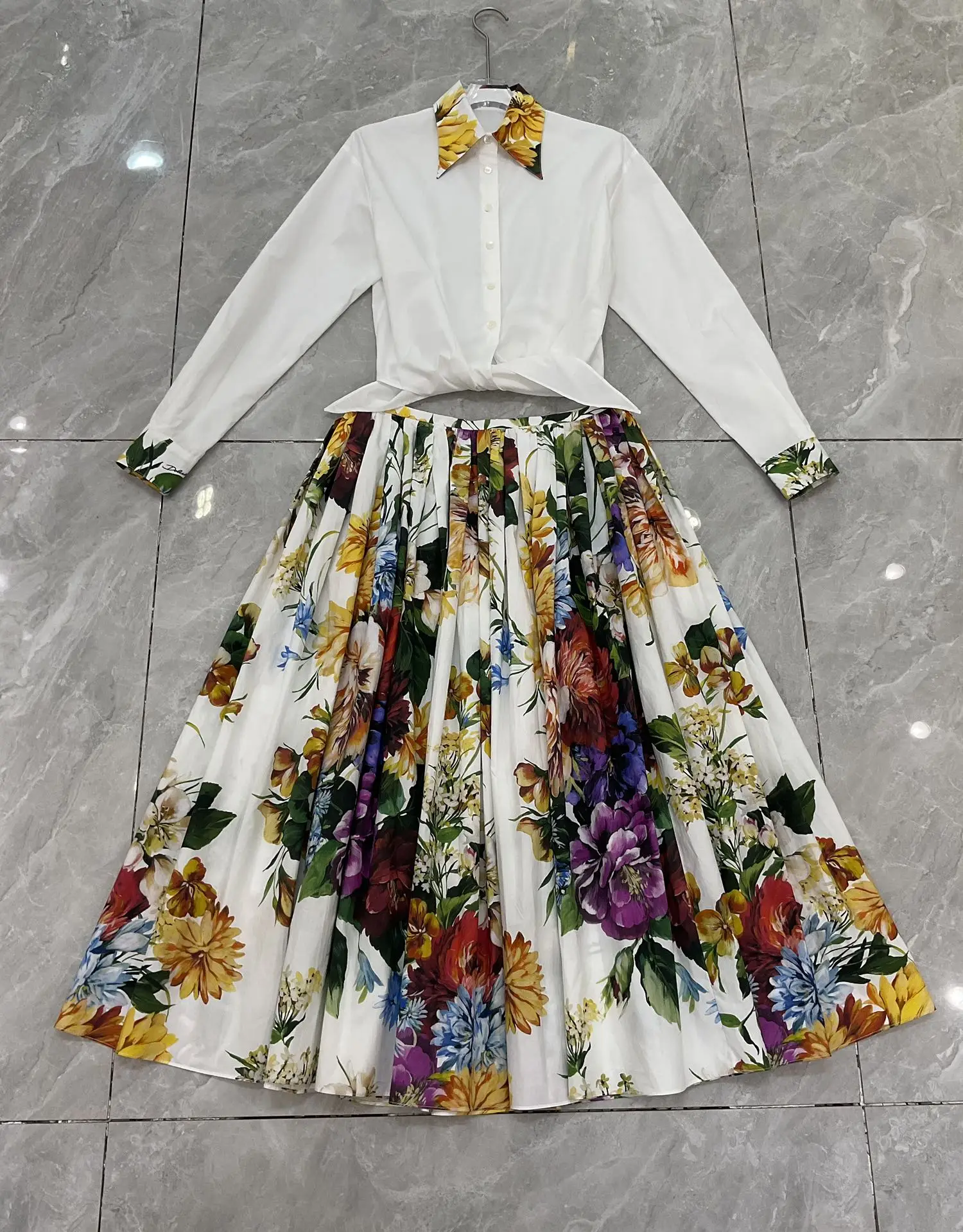 Floral Print 2 Piece Set Women | Luxury Designer Inspired Crop Shirt & Cotton Maxi Skirt | Spring Summer Beach Vacation Outfit 2