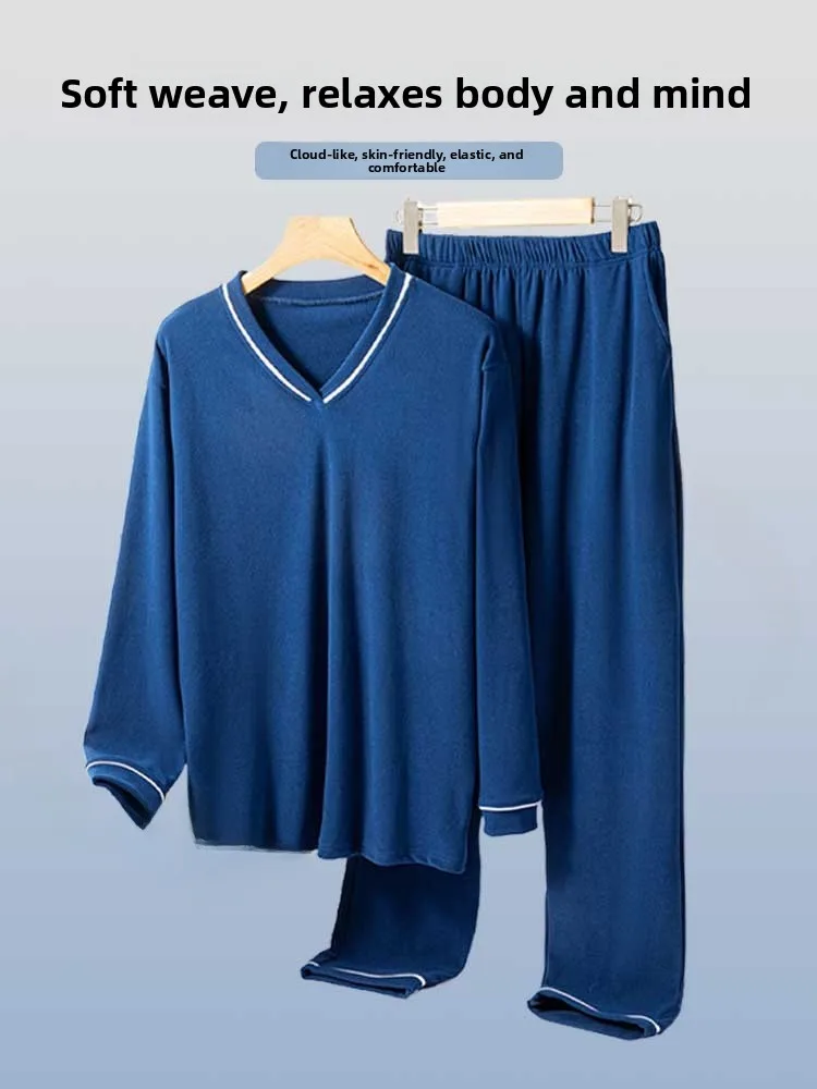 

Double-Sided Velvet Men's Home Clothes Loose Winter V-Neck Sleepwear Pants Large Size Can Be Worn outside Brushed Warm Set