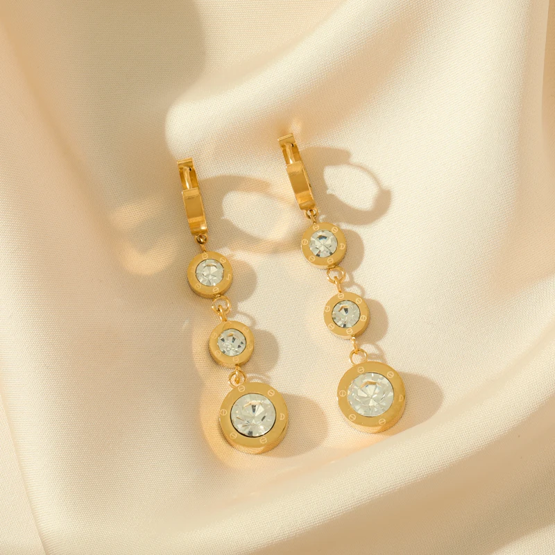 EILIECK 316L Stainless Steel Round White Zirconia Dangle Earrings For Women Fashion Ear Drop Waterproof Jewelry Holiday Gift