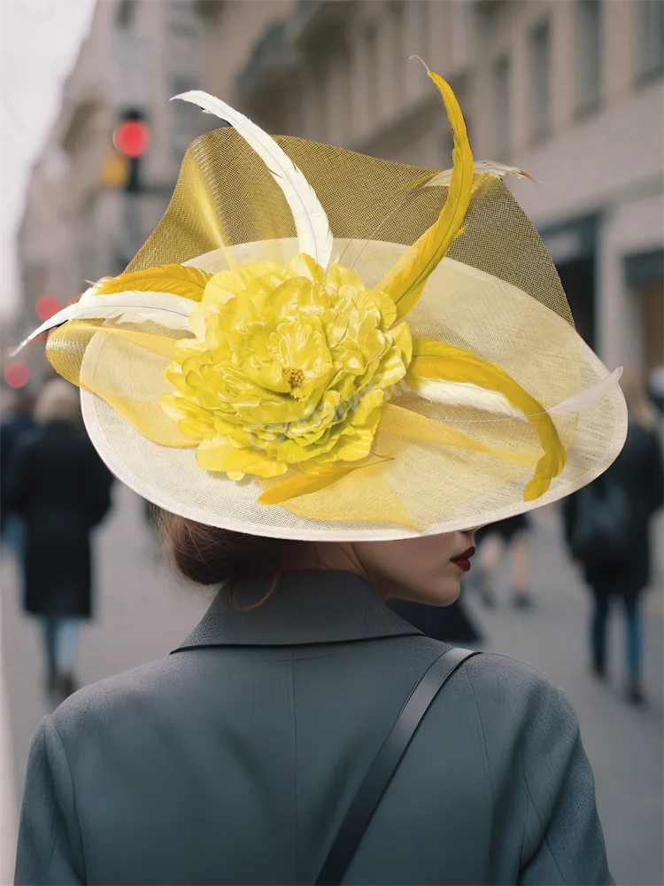 

Royal Ascot Ladies Fascinator Feather Hat Women Fromal Kentucky Derby Headpiece Flower Hair Accessories Femme Party Race Chapeau