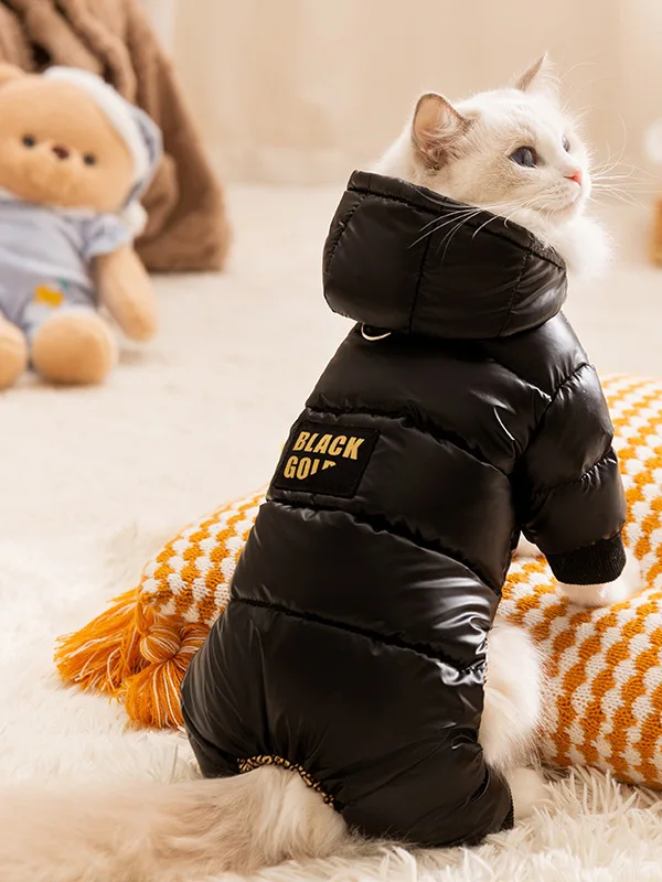 

Thiened Winter Pet Clothes for s And Dogs Bla Gold Four Leg down Jaet Warm Cotton Clothes Pulling Harn Small Medi...